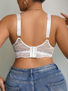 DesireSculpt Plus Size Women Romantic Sheer Lace Wireless Bra - White - View 2
