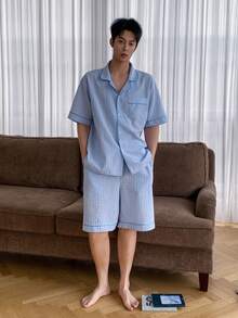 DAZY Herren Sommer Kurzarm Hemd und Shorts Pyjama Set - Verschiedenfarbig - Übersicht 6