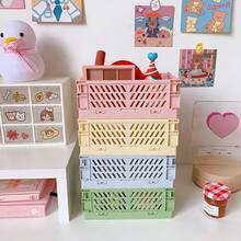 1Pc Foldable Plastic Storage Box, Desktop Organizer For Stationery, Washi Tape, Makeup & Skincare, Collapsible Basket For Students - Multicolor - View 3