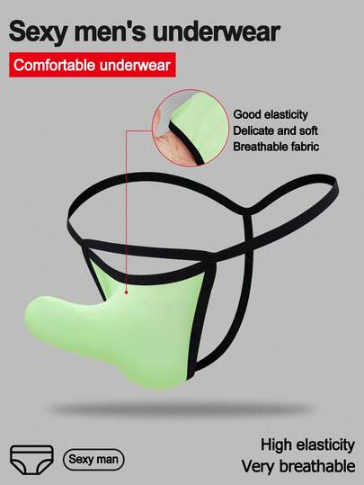 1pc Fashionable Vibrant Green Fabric Mid-Rise Sexy Men's Briefs