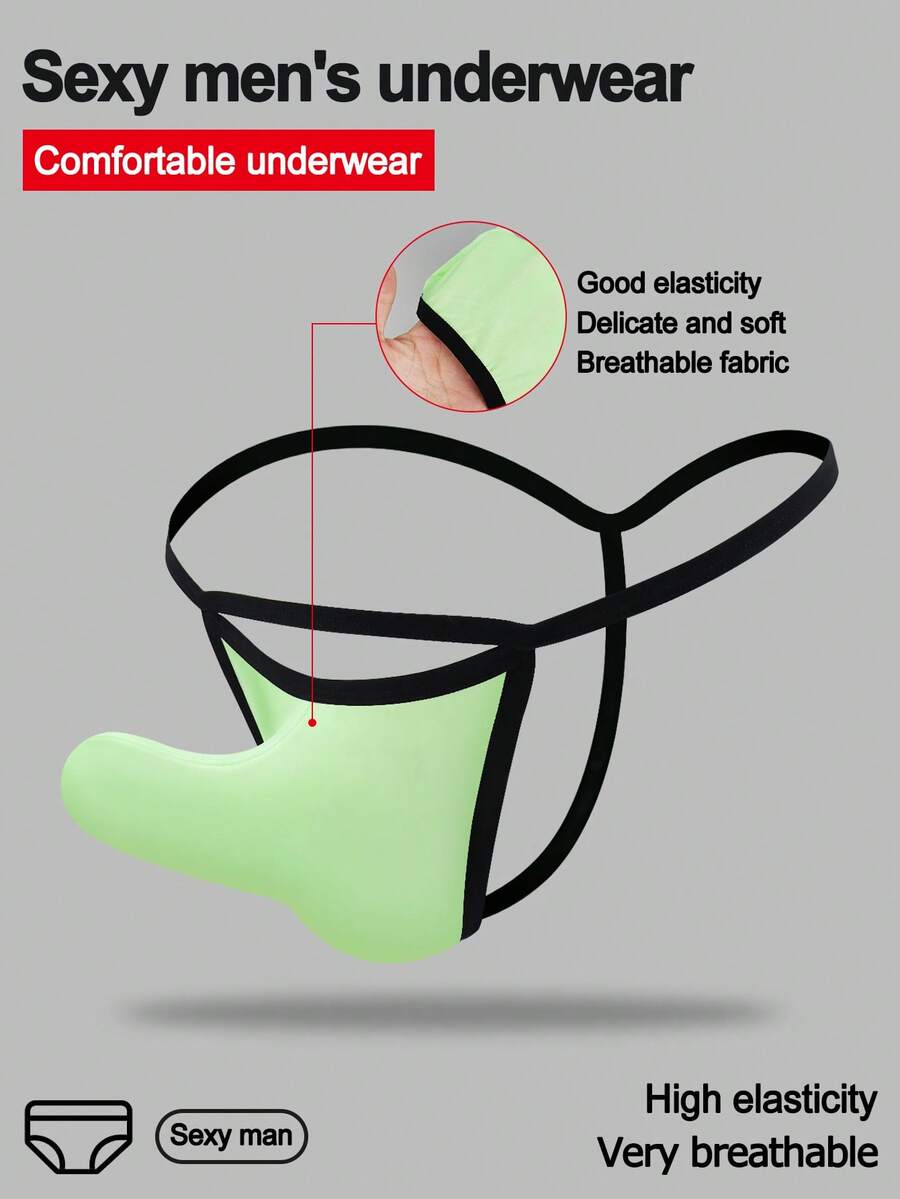 1pc Fashionable Vibrant Green Fabric Mid-Rise Sexy Men's Briefs - Green - View 1