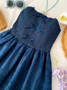 Teen GirlVacation Halter Neck Snug Fit Dress, Suitable For Party, Beach Holiday - Royal Blue - View 4