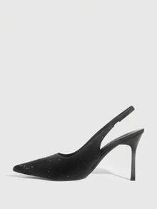 CUCCOO SZL Sexy Fashion Pointed Toe Rhinestone Embellished High Heel Pumps, Backless Party Dress Shoes For Women Valentine's Day - Black - View 8