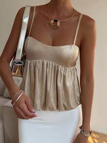 闪亮金色宴会吊带背心（女士款） - 金色 - 查看 5