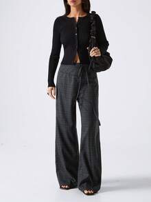 LYSMO 2026 新款极简主义春夏女装休闲格纹抽绳裤/夏季/春季女装/度假女装/Y2K/黑色裤子/休闲裤/2000年代风格/格纹/嘉年华/2026嘉年华女装造型 - 彩色 - 查看 3