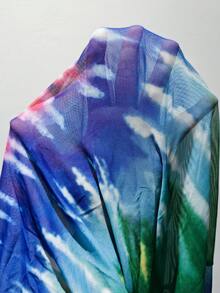 Swim Vcay 大码女式系带领撞色休闲度假沙滩长袖和服衬衫 - 彩色 - 查看 7