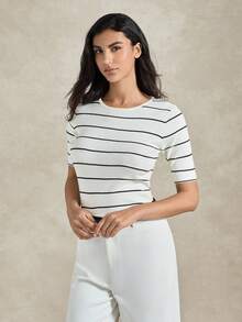 Briarwyn Women's Casual Commuter Striped Short Sleeve Knit Top - White - View 5