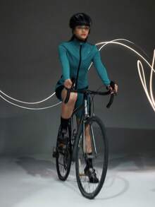 Powerista 女士立领修身长袖骑行服 - 墨綠色 - 查看 1