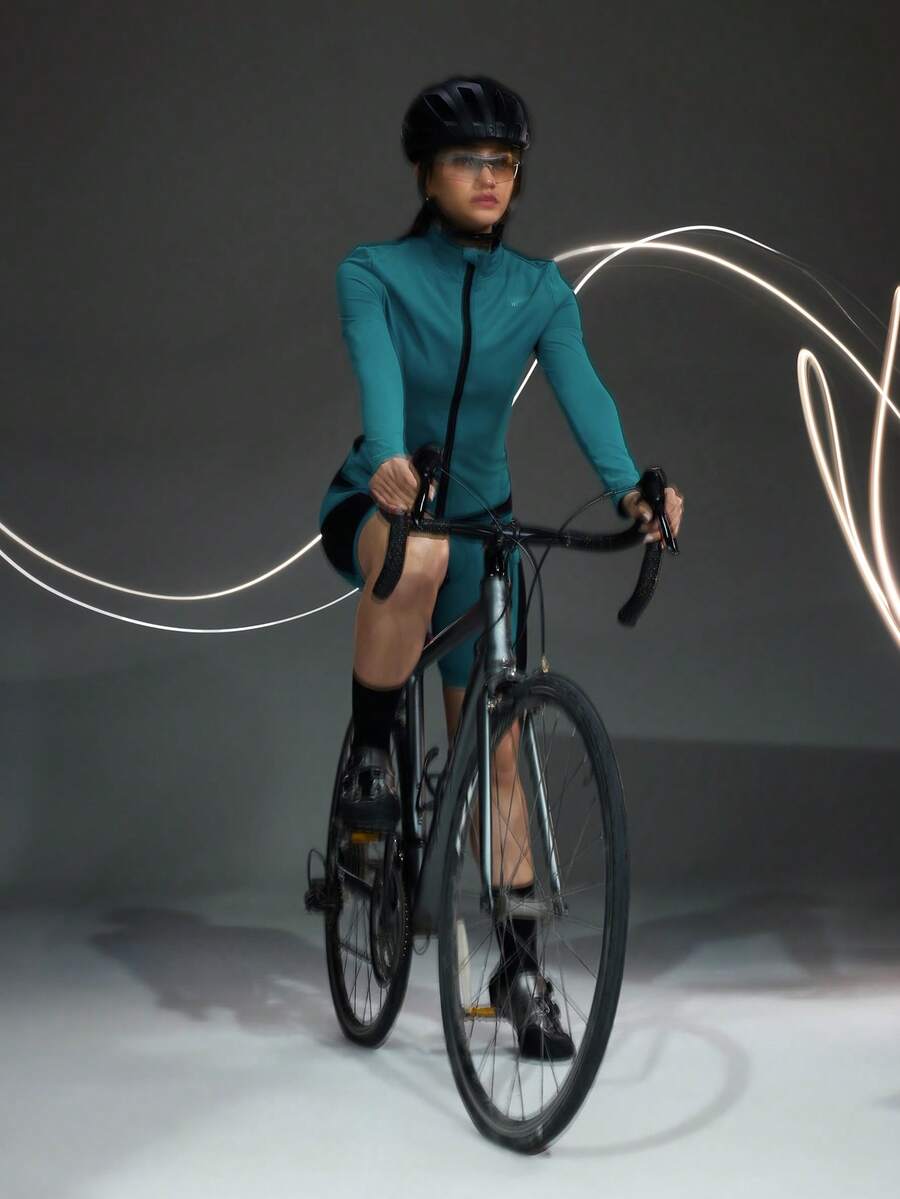 Powerista 女士立领修身长袖骑行服 - 墨綠色 - 查看 1