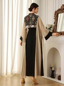 Al Najma 女士优雅亮片镂空领阿拉伯风格连衣裙 - 黑色 - 查看 2