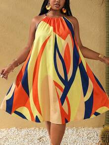 Vestido de Verano para Mujer Talla Grande Maweii, Estampado Multicolor de Líneas Asimétricas, Tirantes Ajustables, Corte en A, Sin Mangas, para Vacaciones - Multicolor 7 - Ver 4