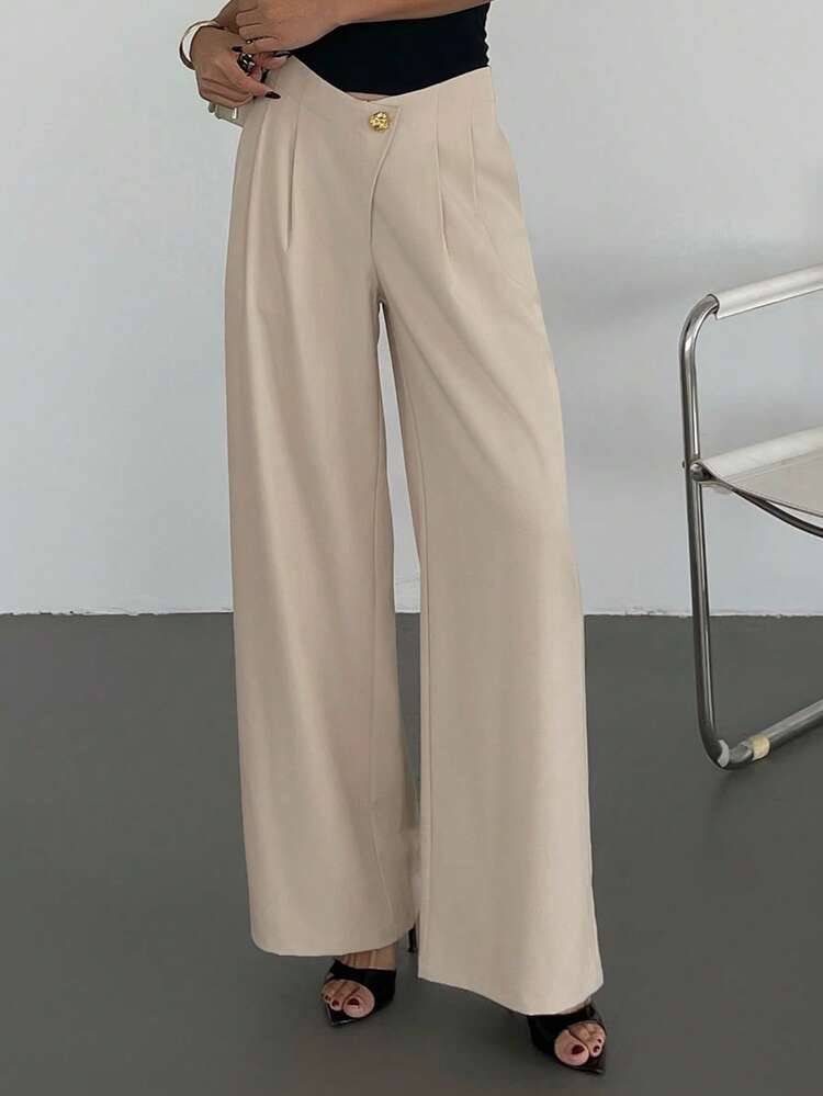 Women's High Waist Casual Solid Color Pants, Spring & Summer