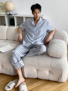 DAZY Mehrfarbiges gestreiftes Kurzarm Hemd und Hose Herren Pyjama Set, Frühling/Sommer - Verschiedenfarbig - Übersicht 7