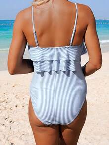Momance Áo tắm liền thân cho bà bầu kẻ sọc, viền bèo nhún, kiểu dáng thường ngày, thích hợp cho kỳ nghỉ biển. - Nhiều màu - Xem 9