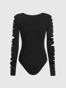ROMWE PUNK Kpop Grunge Scoop Neck Cut Out Bodysuit - Black - View 2