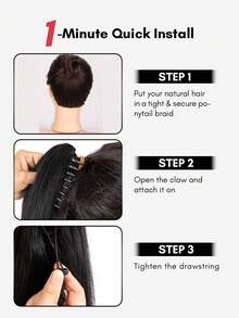 QUICK WEAR Ponytail Human Hair Clip On Ponytail Ponytail Extension 16 Inch Claw Clip Ponytail Extension Long Wavy Clip On Ponytails For Women Natural Black 100% Human Hair Extensions Ponytails Hair Extension - Natural Black - View 11