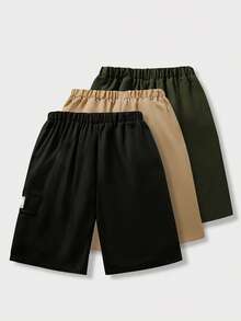 4pcs/Set Teenager Casual Round Neck T-Shirt & Cargo Shorts Outfit, Graphic Print, Side Pockets, Suitable For Leisure, Outdoor, Daily Wear - Khaki - View 6