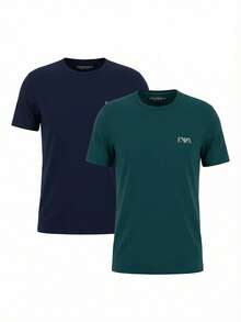 Armani Men's T-Shirt 2 Pack Navy Green - Armani Blue/Pine - View 1