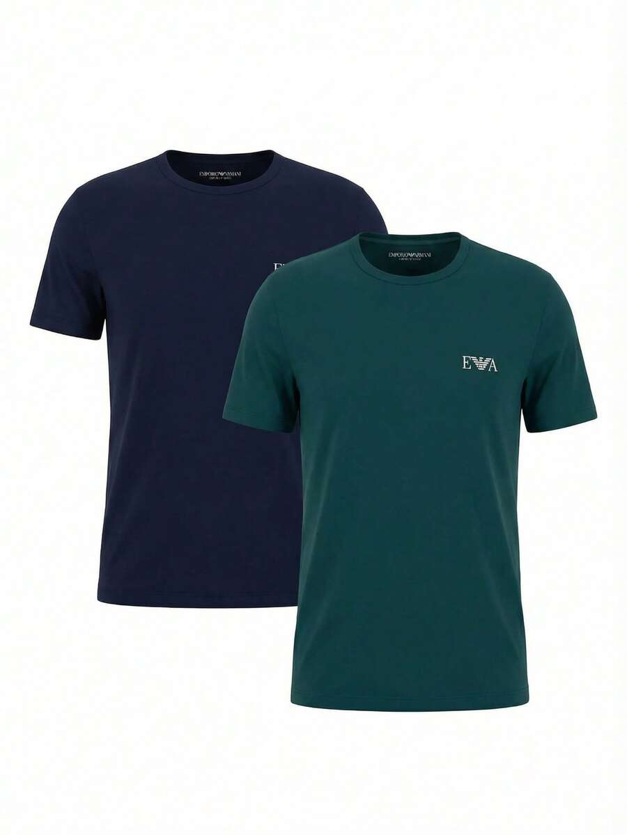 Armani Men's T-Shirt 2 Pack Navy Green - Armani Blue/Pine - View 1