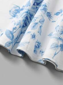 Girlism Teen Girl Summer Casual Vacation Blue & White Floral Print Ruched Bust Dress, Bohemian Style - Blue and White - View 4