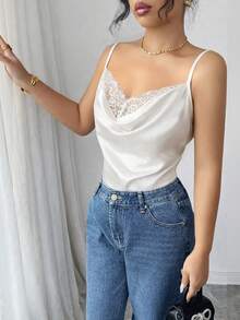 Rafferiza Women's Elegant Lace Satin Camisole In Black - White - View 3