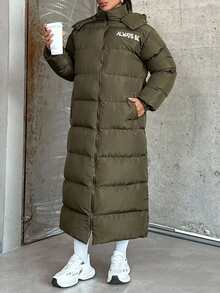 EURMUSE Hooded Keeping Warm Long Padded Coat - Green - View 4