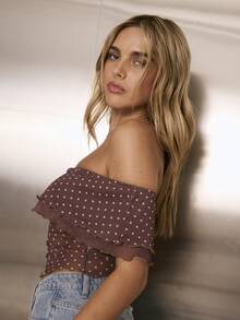 Aralina Women's Sleeveless Off The Shoulder Strapless Polka Dot Ruffled Mesh Top Polka Dot Top Brown Top Cute Going Out Top For Women Party Top Summer Top - Multicolor - View 3