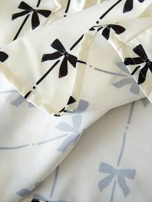 SHEIN Tween Girl Round Neck Bow Print Pleated Casual Versatile Daily Wear Cap Sleeve Blouse - Apricot - View 6