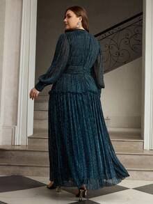 ZEYLAH Đầm dài xếp ly ôm eo, thanh lịch, cỡ lớn, lấp lánh. - Màu xanh lá cây đậm - Xem 3