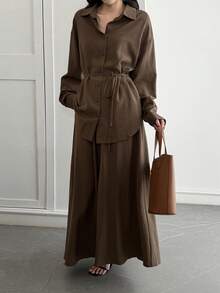 DAZY Women's Casual Vacation Tie-Waist Sleeveless Blouse And Skirt 2-Piece Set, Spring/Summer - Brown - View 6