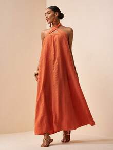 Zivah 2025 春季新品 复活节 生日派对 约会 日常出行 必备单品 休闲度假 邮轮旅行 海滩 潮流单品 街头风 波西米亚风 通勤装 早午餐穿搭 优雅 街头时尚 极简主义 通勤 无肩带 领口系带 A 字型 纹理面料 肩带系带无肩带上衣 褶皱后背 松紧腰 A 字型 褶裥长裙 - 亮橙色 - 查看 5