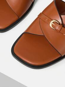 MOTF WOMEN PU LEATHER BUCKLE DETAIL FLAT SANDALS - Brown - View 6