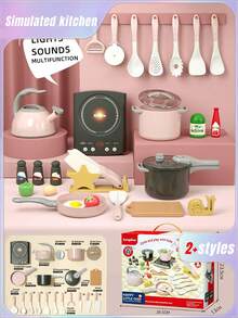 31件套儿童过家家厨房玩具套装，包含切水果和烹饪用具，男女皆宜。逼真且互动性强的厨房角色扮演游戏和互动玩具套装。 - 彩色 - 查看 1
