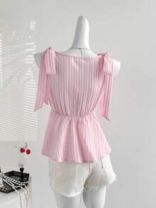 Sweetra Áo hai dây nữ thanh lịch cho kỳ nghỉ, cổ chữ V lãng mạn với nơ trang trí, áo kiểu hồng đa năng thoải mái. - Hồng - Xem 2