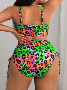 Slaydiva Bộ bikini buộc dây họa tiết da báo nhiều màu sắc dành cho nữ cỡ lớn - Nhiều màu - Xem 2