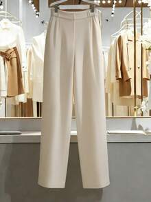 Franclia Women's New High Waist Front Button Pleated Wide Leg Casual Pants, Versatile For Commuting - Beige - View 2
