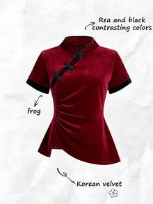 Olithes Áo polo tay ngắn cổ bẻ phối màu tương phản, kiểu dáng ôm sát, phong cách mới đón năm mới dành cho nữ. - Đỏ - Xem 1