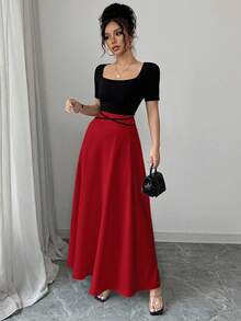 Vestido de mujer qipao elegante y entallado a la cintura, con manga corta, cuello cuadrado, diseño de lazo en la cintura y estampado floral de estilo chino novedoso - Multicolor 10 - Ver 4