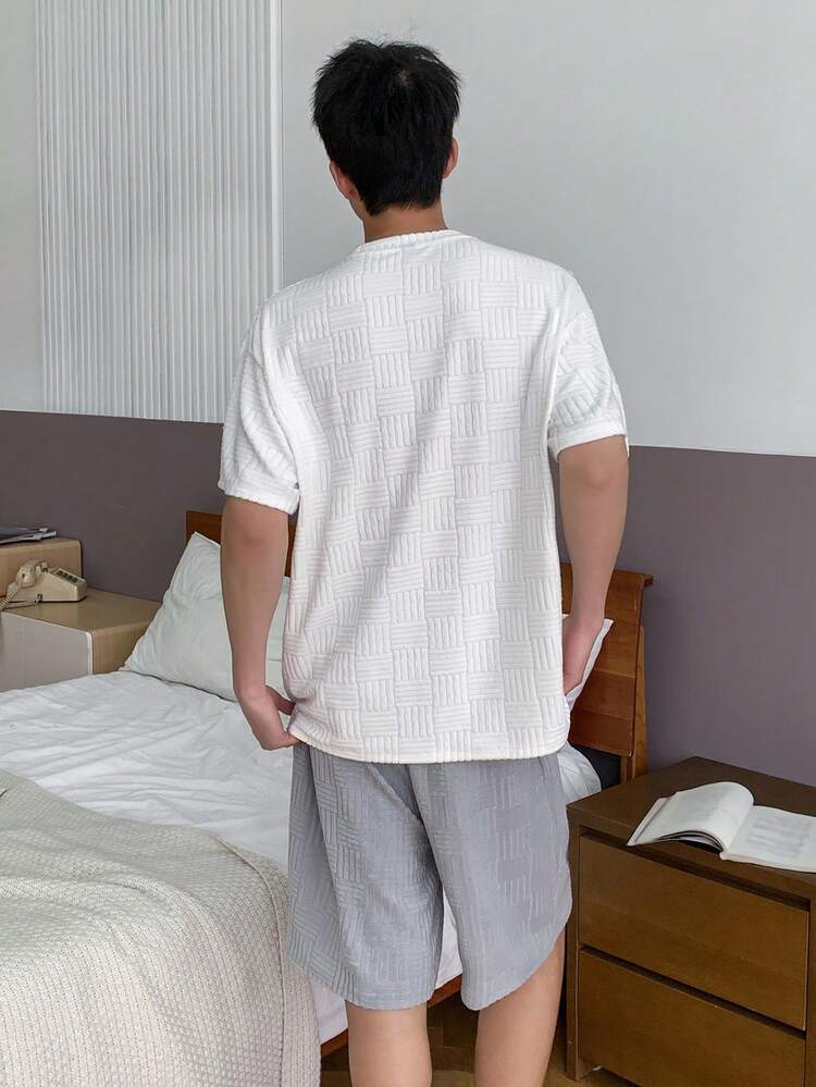 Men's Multi-Color Short Sleeve T-Shirt And Shorts Pajama Set, Summer