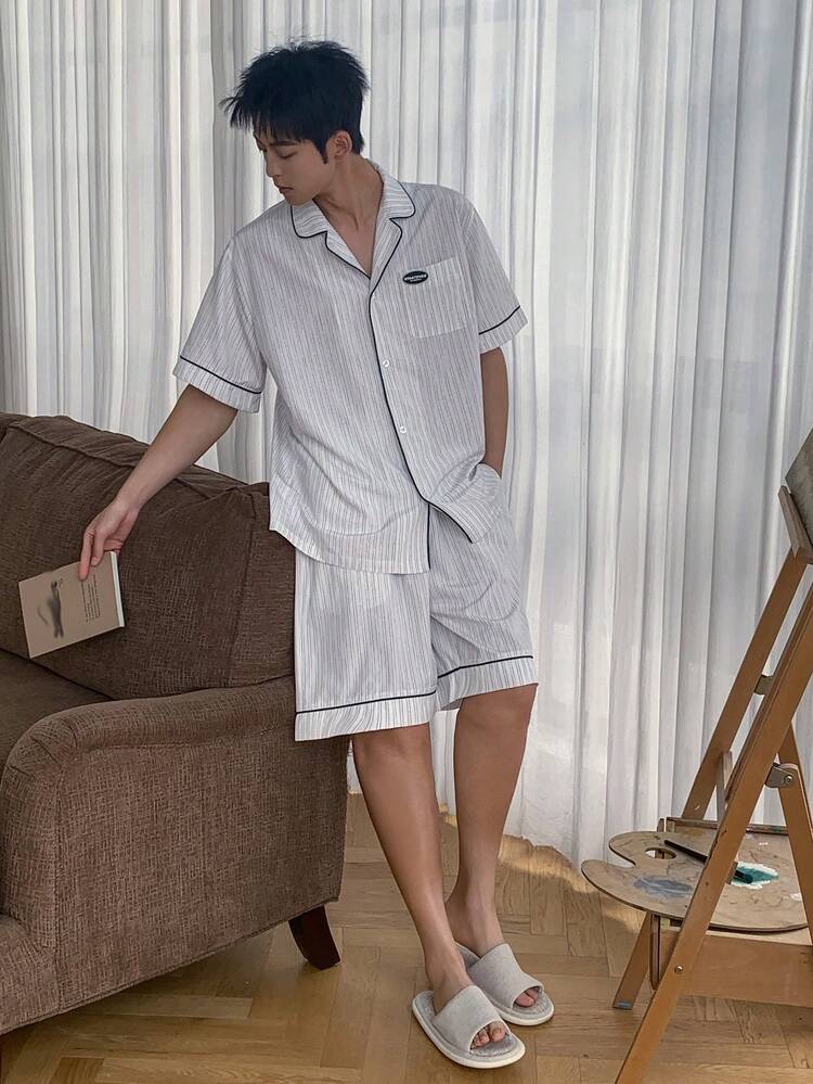 Men's Summer Short Sleeve Shirt And Shorts Pajama Set