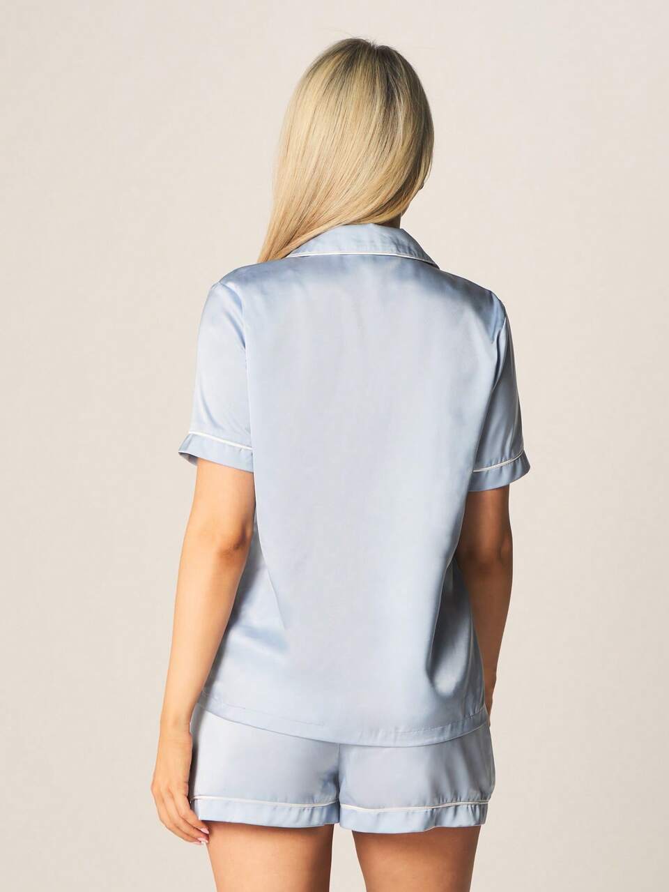 MISSGUIDED Satin Maid Of Honour Short Sleeve Button Up Shirt And Shorts Pajama Set Sleepwear Loungewear