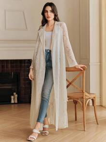 Anewsta 女士新款修身优雅蕾丝风衣 - 杏色 - 查看 7