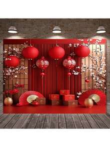 单件装中国新年红灯笼背景布 | 涤纶材质，适用于婚礼和庆典的派对装饰 - 紅色 - 查看 6