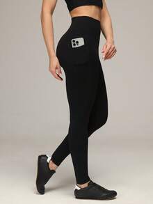 Sigmas 女士无前缝紧身裤，带口袋，适合健身运动 - 黑色 - 查看 1