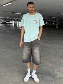 Ngobest Haus Ngobest Haus 男士浅绿色卡通鱼、字母、拉面、数字印花圆领短袖 T 恤，休闲日常穿着 - 綠色 - 查看 5