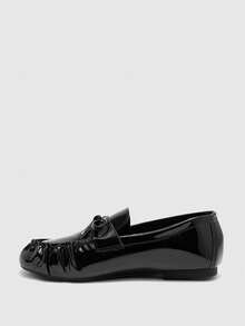 CUCCOO BIZCHIC Women's Round Toe Loafers Bow Design Commuter Workplace Versatile Flat Shoes Comfortable Slip-On Valentine's Day - Black - View 9