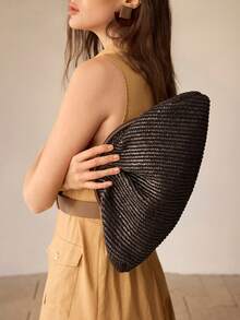 MOTF Túi xách nữ bằng rơm xếp ly - Cà phê - Xem 5