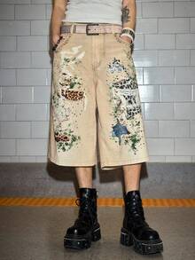 ROMWE MEN Street Life 男士荒野豹纹口袋休闲牛仔短裤 - 棕色 - 查看 4