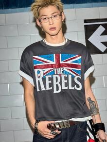 ROMWE MEN Street Life Men's British Flag Print Round Neck Short Sleeve Casual T-Shirt - Dark Grey - View 9