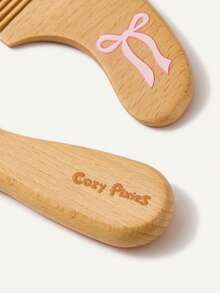 Cozy Pixies Baby Care Tools Two-Piece Set Soft Hair Comb Brush, Wool Bow Wooden Comb Brush, Gently Remove Hair Tangles, Newborn Comb Brush - Multicolor - View 11